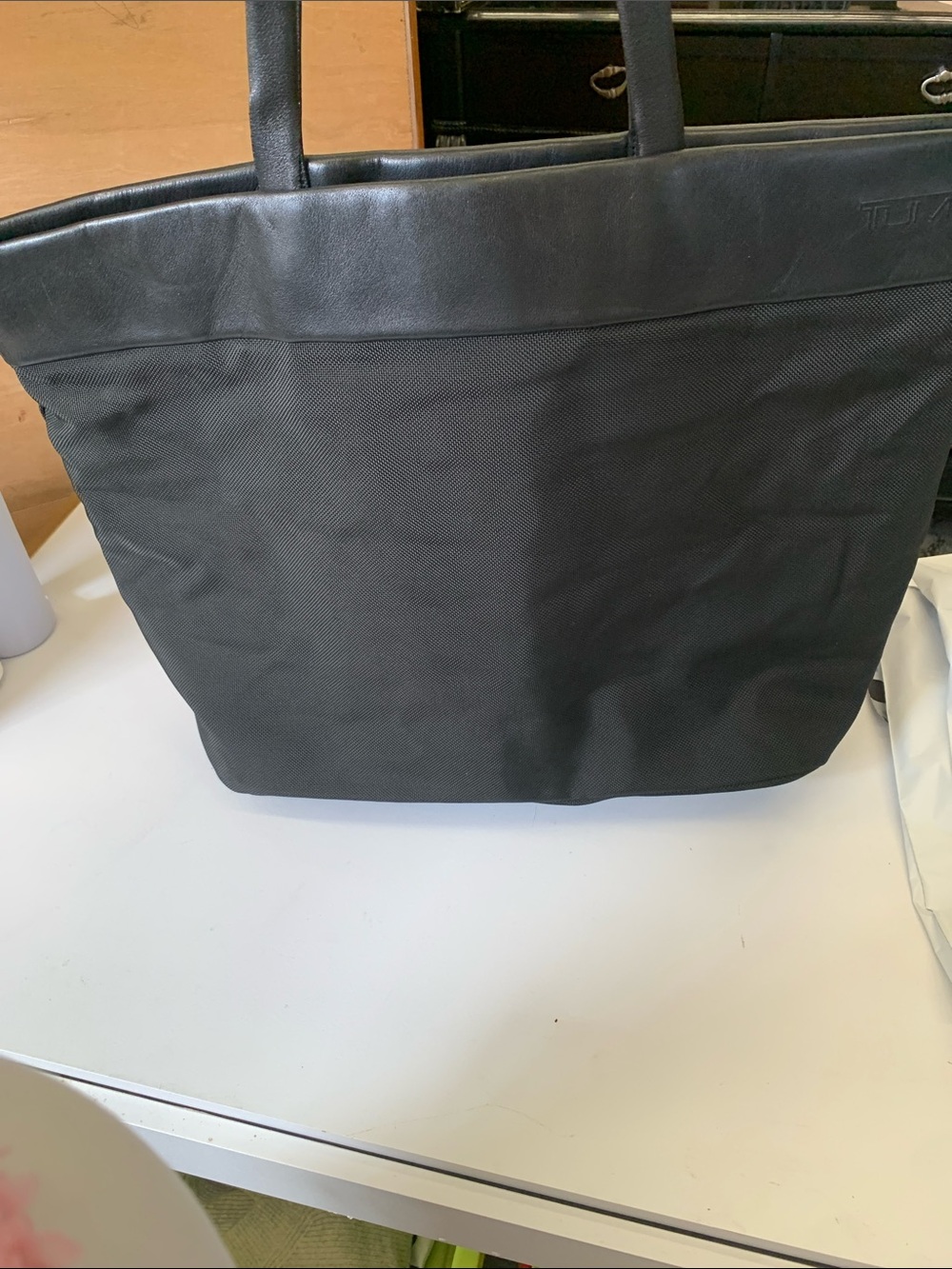 Tumi Black Laptop Tote Bag with Leather Trim
